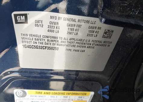 2012 Buick Lacrosse Leather Group from USA, damaged, VIN 1G4GC5G32CF358250